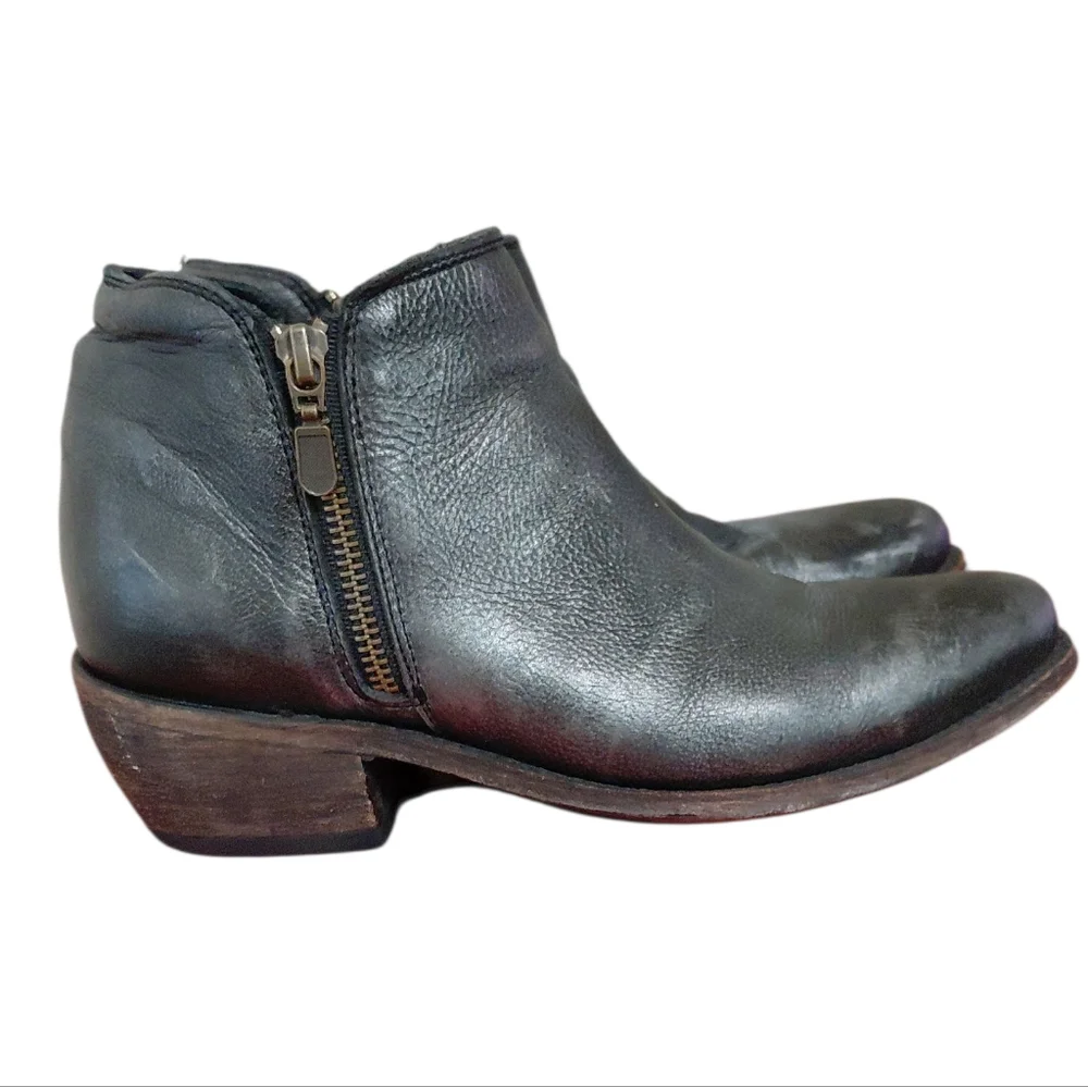 LIBERTY Metallic Black Distressed Leather Ankle Boots 